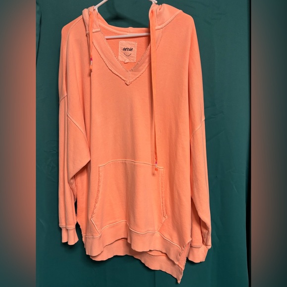 aerie Tops - aerie Coral V-Neck Hoodie Sweater